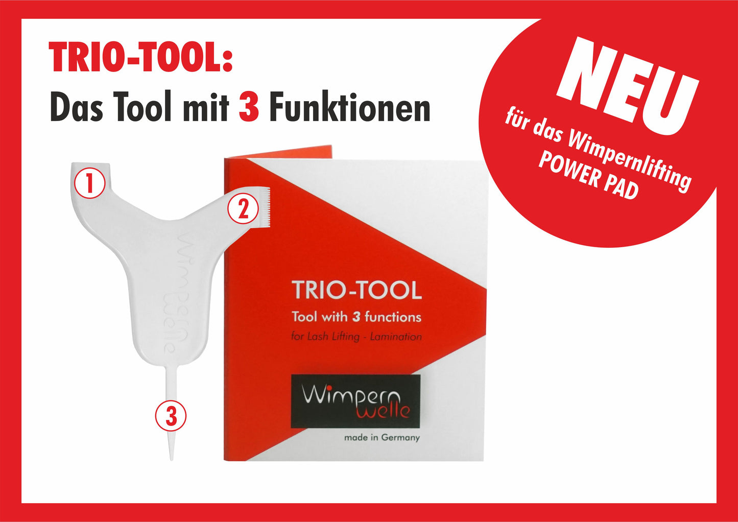 Aplicator profesional TRIO-TOOL pentru laminare gene și sprâncene Wimpernwelle – instrument 3-în-1 pentru separare și aplicare precisă.