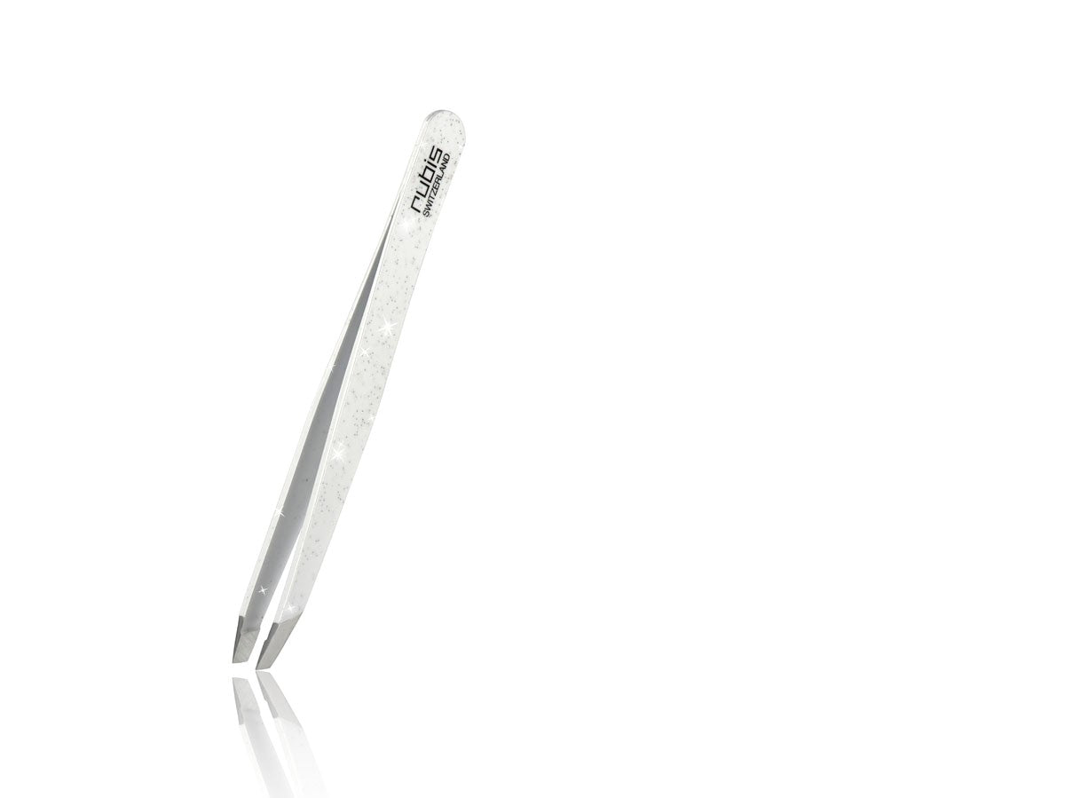 Pensetă Rubis Clasică cu Glitter Alb