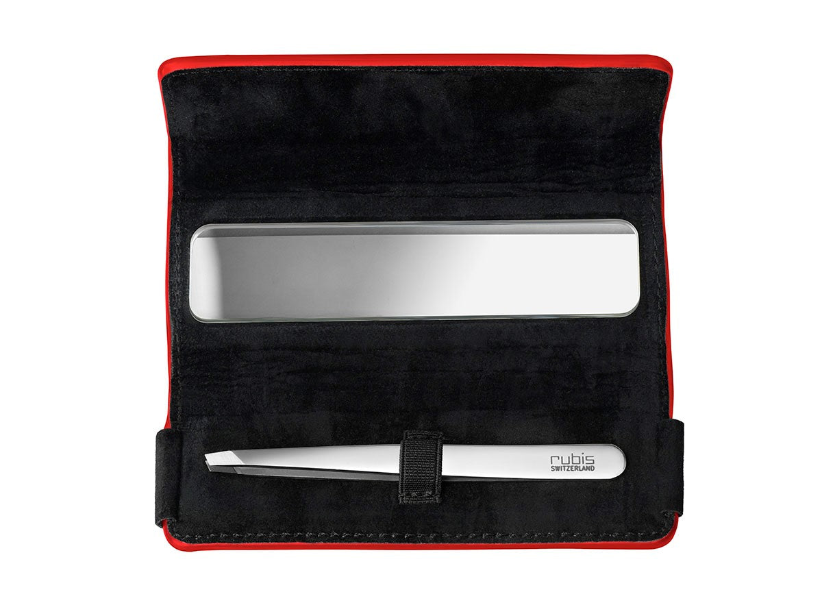 Set Pensetă Clasică cu Oglindă și Etui din Piele Rubis