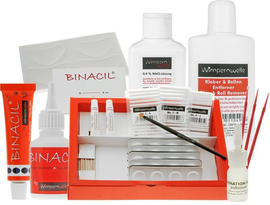 Kit complet profesional Wimpernwelle pentru laminare gene clasice cu bigudiuri – include soluții de lifting, fixare și bigudiuri multiple mărimi.