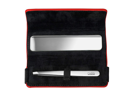 Set Pensetă Clasică cu Oglindă și Etui din Piele Rubis