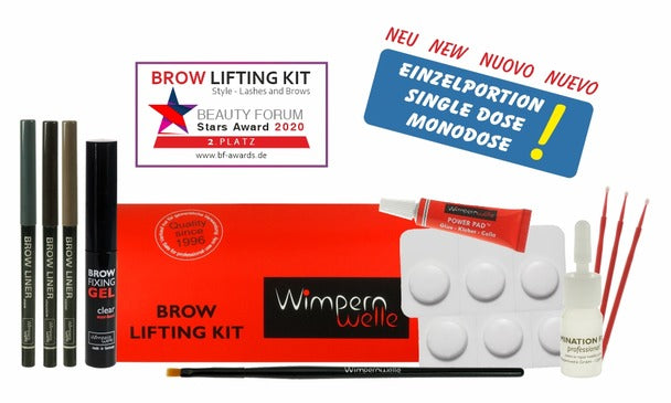 Kit complet Wimpernwelle pentru laminare și stilizare sprâncene – conține soluții profesionale, accesorii și instrumente pentru rezultate perfecte.